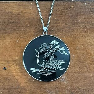 Vintage Japanese Amita silver with paon Pendant Necklace